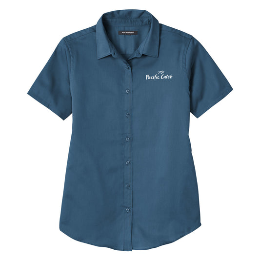 Women's Pacific Catch Short Sleeve Button Down Twill Shirt - Regatta Blue