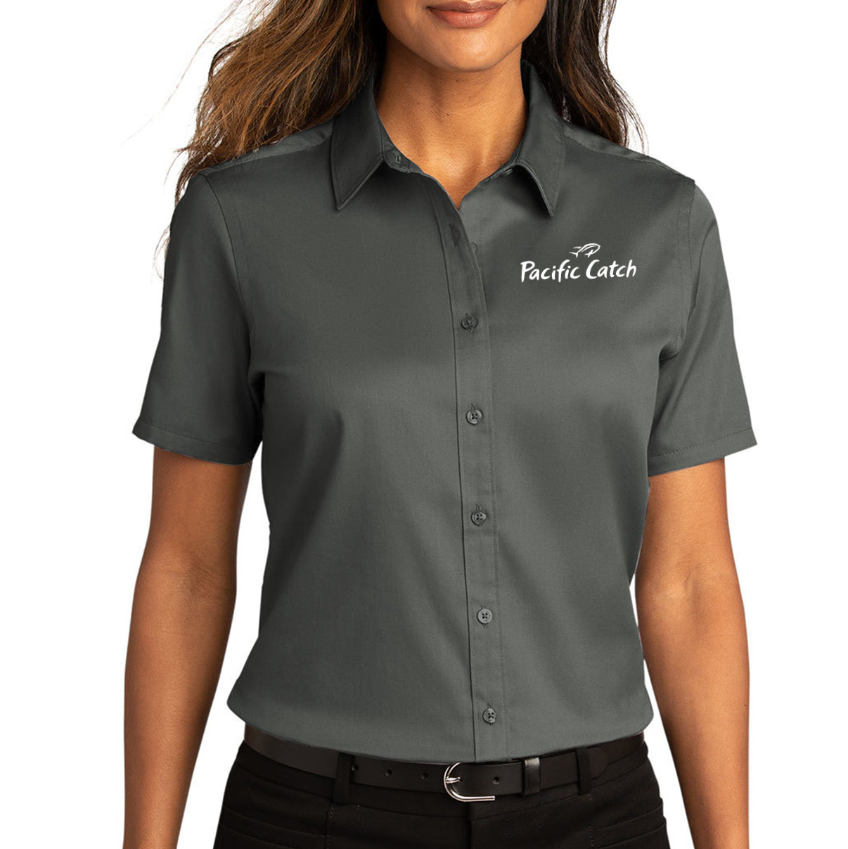 Women's Pacific Catch Short Sleeve Button Down Twill Shirt - Storm Grey